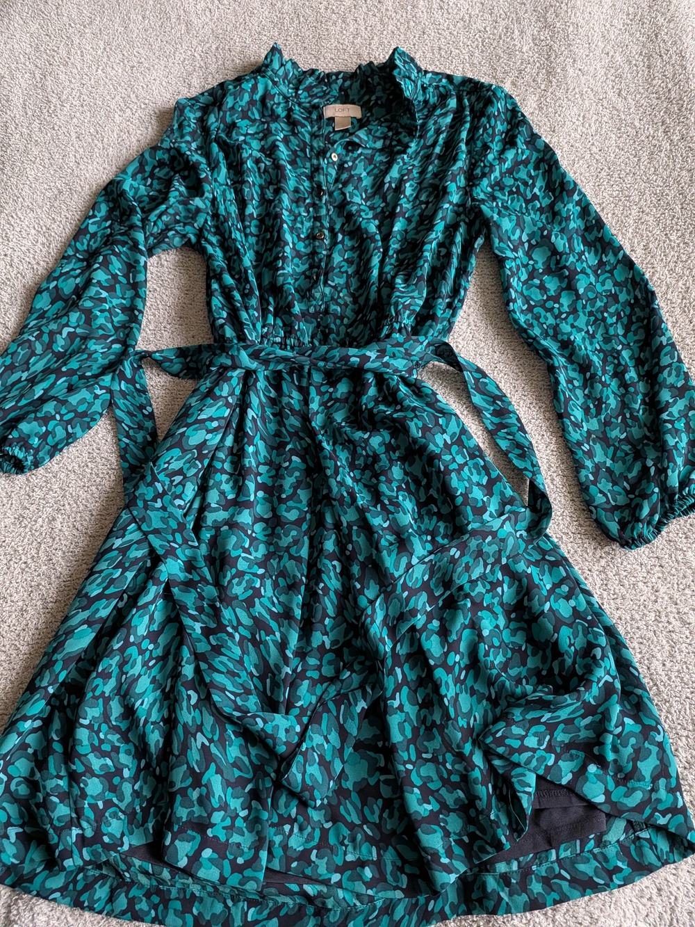 LOFT Teal Green Printed Midi Dress NWOT